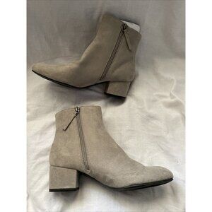Taupe Suede Ankle Boots W/ Side Zipper & 2-Inch Block Heel